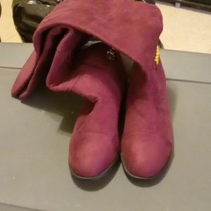 Burgundy suede knee high boots